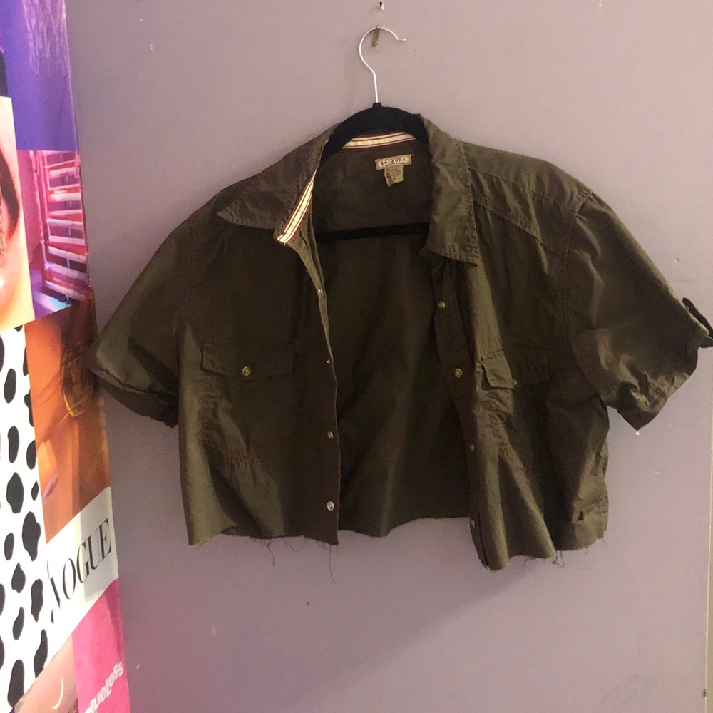 Green button down blouse